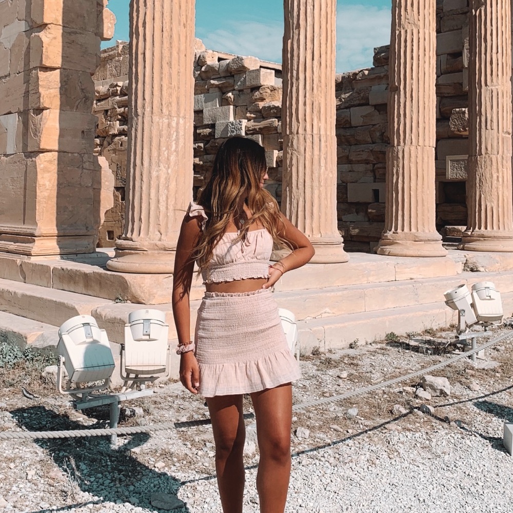 Cotton Candy Blush Pink Two-Piece Ruffled Mini Skirt Set